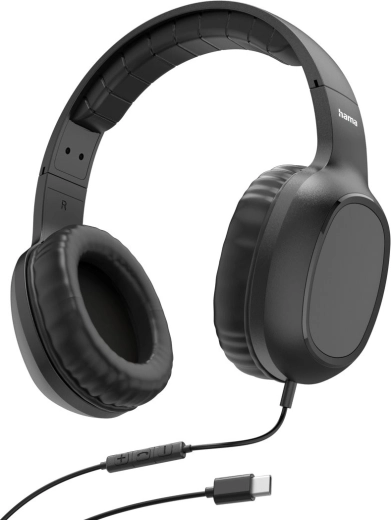Hama fun c bedrade over-ear koptelefoon met microfoon, zwart