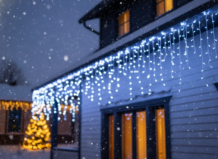 Indrukwekkend effect van lichtgevende ijspegels