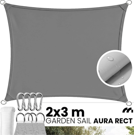 AURA rechthoekig schaduwdoek voor de tuin 2 × 3 m grijs