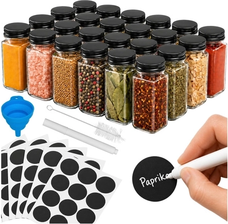 Ruhhy set glazen kruidenpotjes 24 stuks (120 ml) met labels