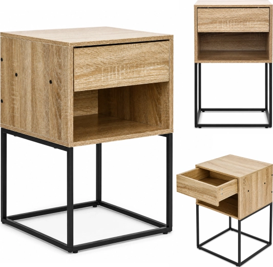 Nachtkastje met lade en plank ModernHome in licht eikendecor
