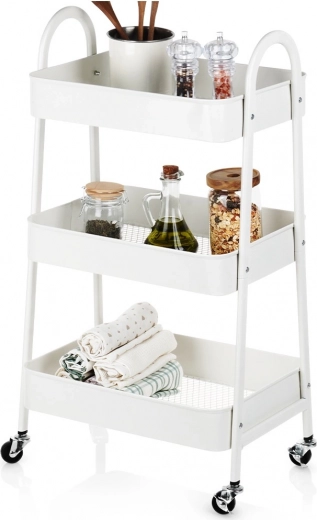 Metalen verrijdbaar rek 3-laags wit 44 × 31,5 × 78,5 cm