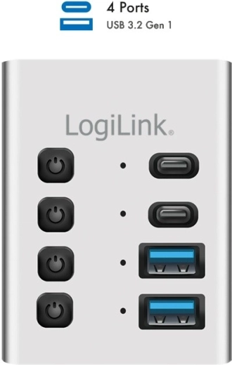 USB-hub 4× USB 3.2 Gen 1 met individuele schakelaars en 2-in-1 USB‑A/USB‑C-kabel LOGILINK