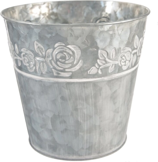 Bloempot van plaatmetaal met rozenmotief, grijs 15 × 15 × 16 cm