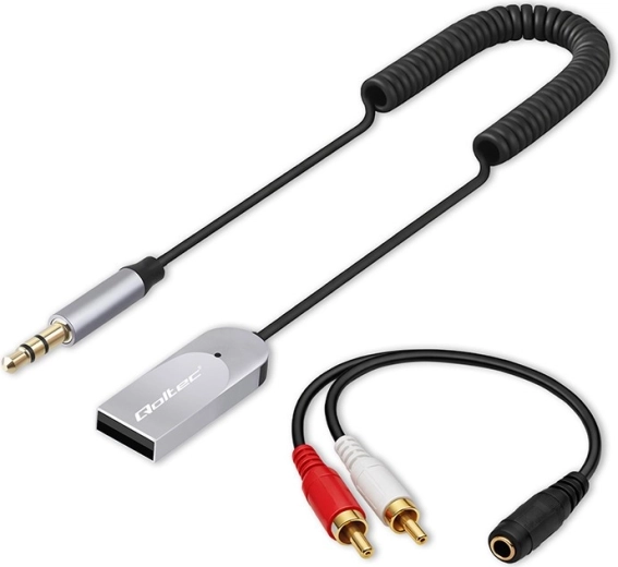 draadloze bluetooth 6.0 audio‑ontvanger voor thuis en auto met 2× RCA, 3,5 mm AUX en USB‑voeding, microfoon