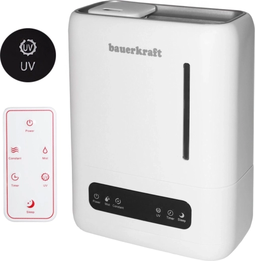 Ultrasone luchtbevochtiger Bauerkraft met UV-filter, aromatherapie, timer en afstandsbediening
