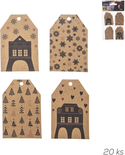 Kerstpapieren cadeaulabels met huisjes, 20 stuks