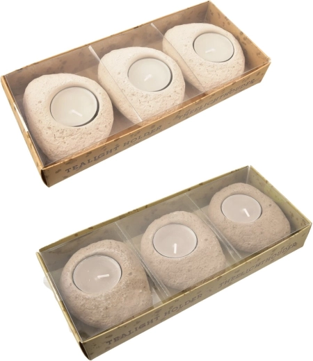 Set cementen kandelaars met kaarsjes, 3 stuks