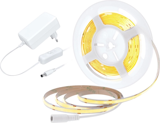 Solight LED COB-strip met adapter en schakelaar, 5 m, warm wit