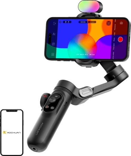 Aochuan Smart X Pro 3-assige stabilisator voor smartphone met RGB-licht, zwart