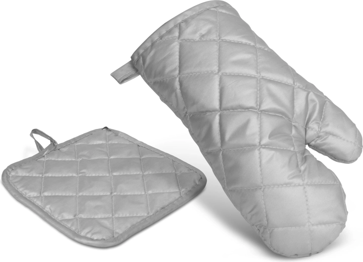 Set keukenhandschoen en pannenonderzetter, grijs