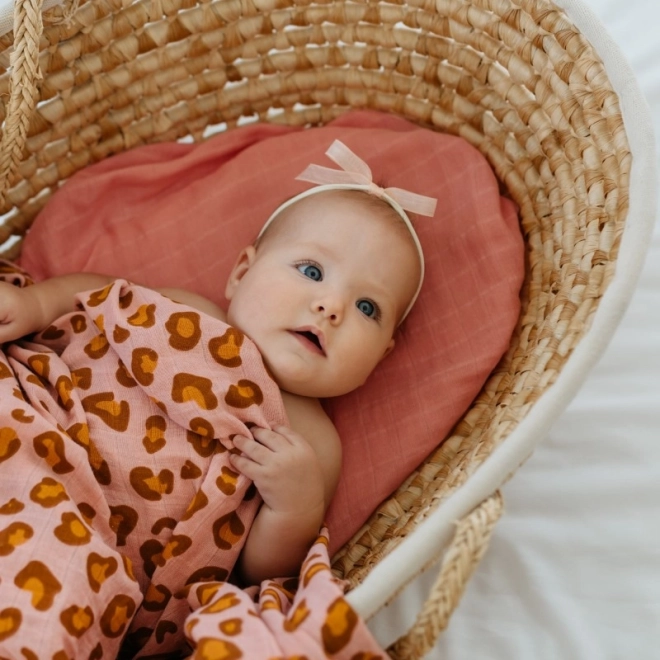 Mousseline wikkeldoek van katoen CORAL LEOPARD 120 × 120 cm