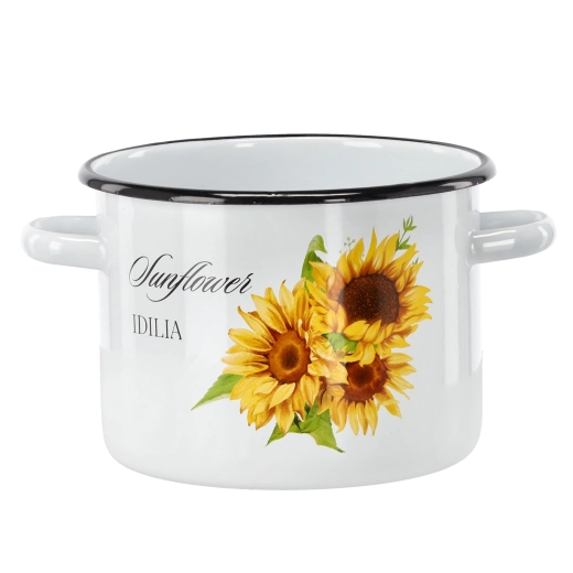 Witte geëmailleerde kookpot met zonnebloemdecor, 4,5 l, 20 cm