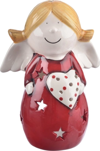 Keramische kandelaar Engel rood