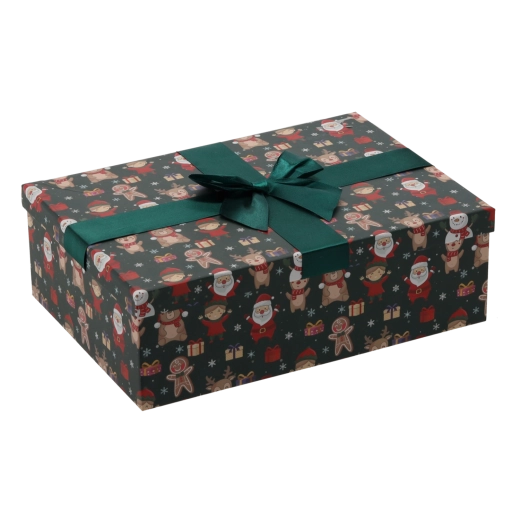 Kerstcadeaudoos met groene strik 30,5 × 22 × 10 cm - 1 stuk