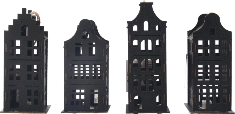 Hangend houten huisje met LED-verlichting zwart (4 varianten)