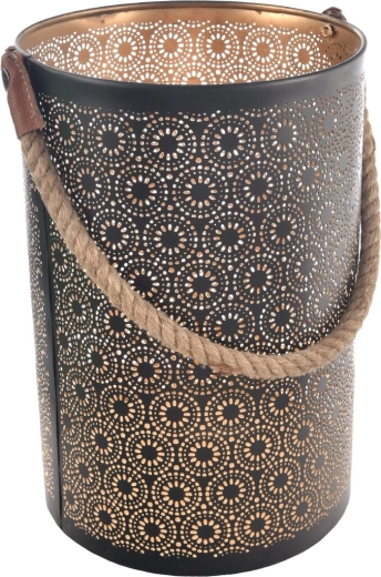 DOT kaarsenhouder van metaal en jute zwart/goud 35 cm