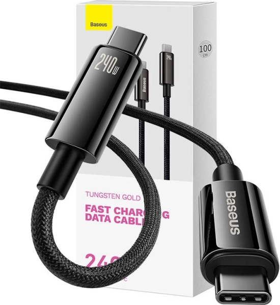 Kabel USB‑C naar USB‑C BASEUS Tungsten Gold 240 W, 1 m, zwart
