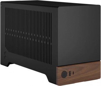 Elegante zwarte computerset met houten basis