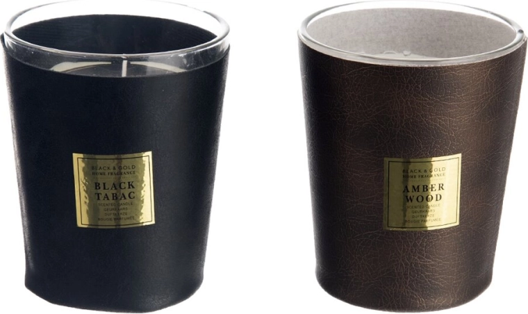 Geurkaars in glas met leren element 385 g (2 varianten)