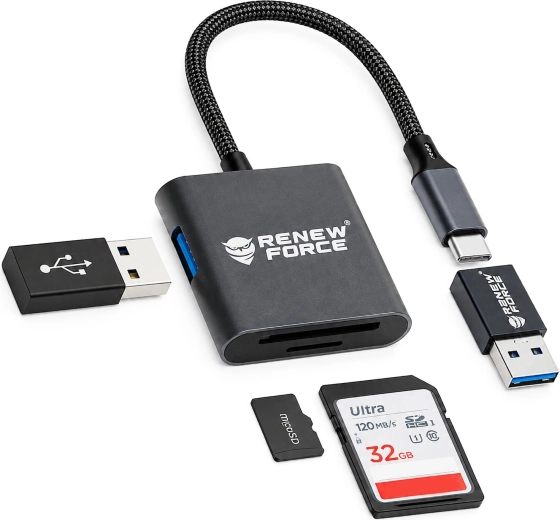 USB‑C 3‑in‑1 geheugenkaartlezer Renew Force