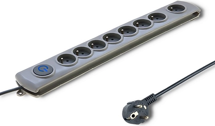 Overspannings- stekkerdoos Quick Switch, 8 stopcontacten, 1,8 m, grijs