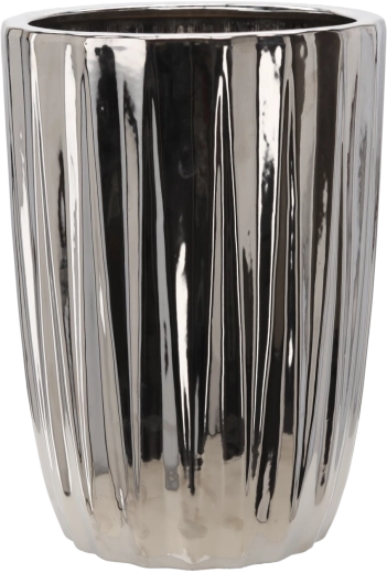Keramische bloempot hoes zilverkleurig gestreept 31,5 × 31,5 × 44,5 cm