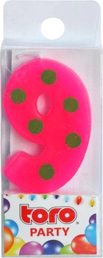 Taartkaars cijfer 9 TORO, prikbaar 4,5 cm