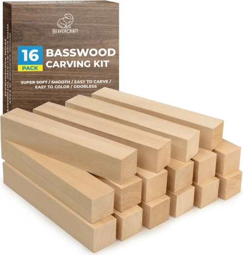 BeaverCraft set lindehouten blokken voor houtsnijwerk 16 stuks