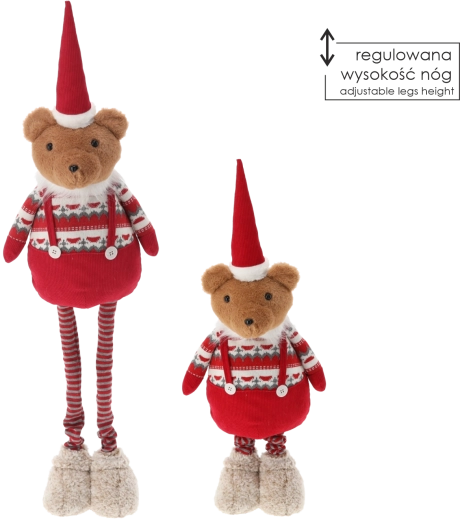 Kerstpluchen beer met verstelbare poten rood - 1 stuk