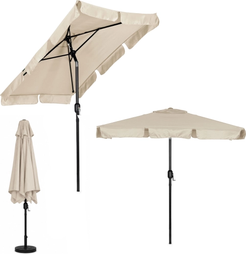 MultiGarden grote rechthoekige tuinparasol met zwengel en kantelfunctie, beige 200 × 130 cm