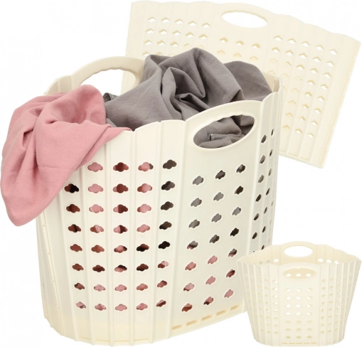 Opvouwbare wasmand met handgrepen, crème