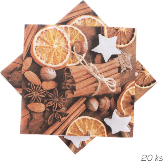 Papieren servetten met kaneelmotief 33 × 33 cm, 20 stuks