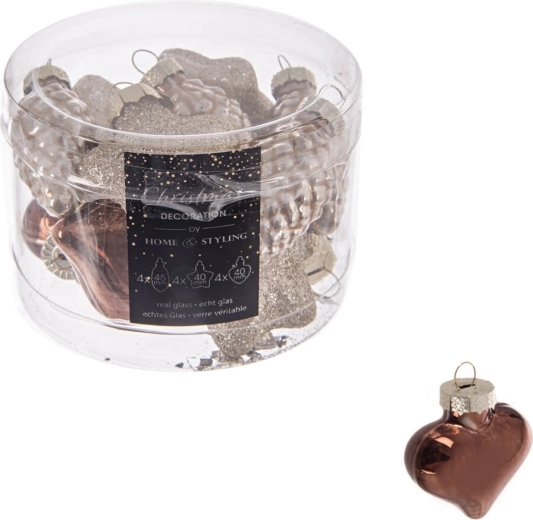 Glazen kerstballen bruin 4 cm, 12 stuks