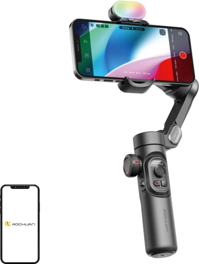 Aochuan Smart XE 3-assige stabilisator voor mobiel met RGB-licht zwart