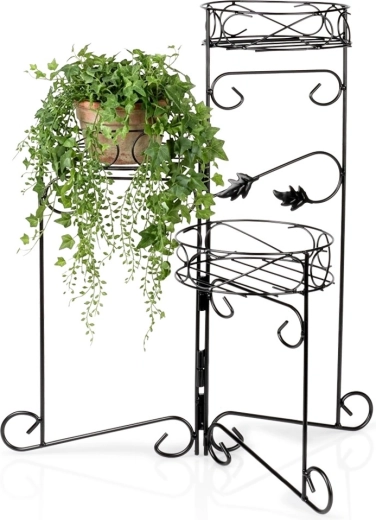Vilde metalen bloemenstandaard zwart, 3 niveaus, 66 cm