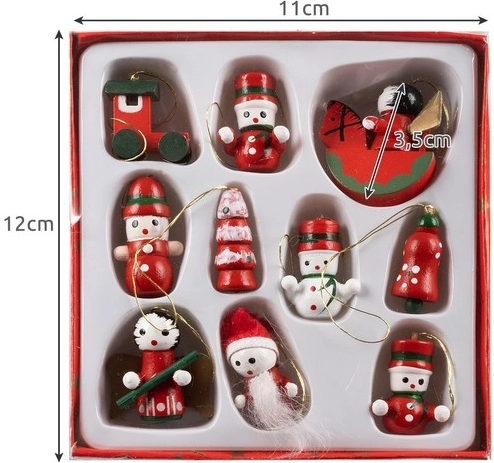 Set van 10 houten ornamenten met kerstmoten