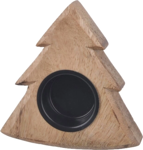 Kaarshouder van mangohout in de vorm van een kerstboompje