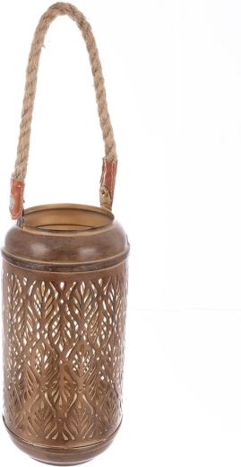 Blade kaarsenhouder van metaal en jute bruin-goud 24 cm