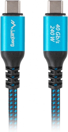 USB‑C-kabel USB4 0,5 m, 240 W, 8K 60 Hz – zwart‑blauw