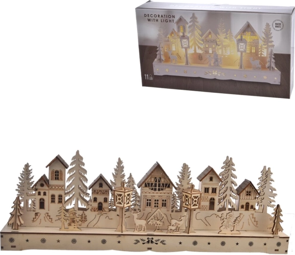 Houten huisje met LED-verlichting bruin 45 × 6 × 15 cm