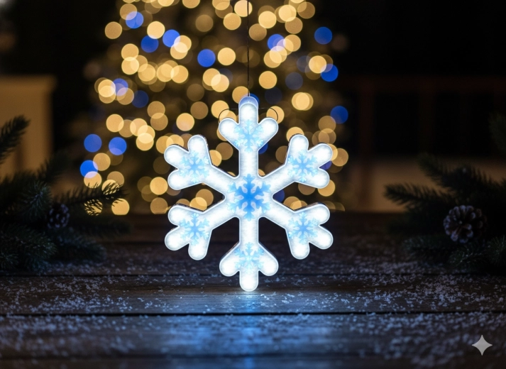Blauwe LED-neonsneeuwvlok van 30 cm met koud wit licht