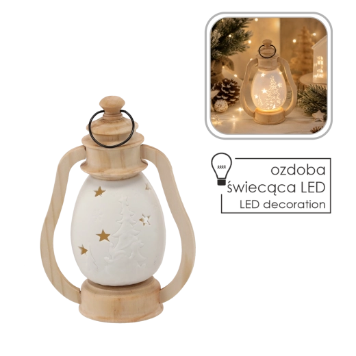 Kerstlantaarn van keramiek met ledverlichting - 1 stuk