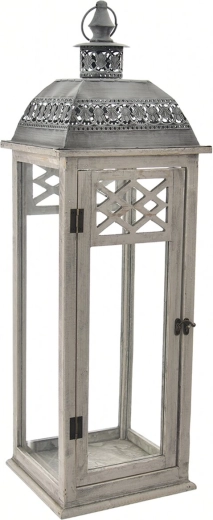 Decoratieve lantaarn hout en metaal grijs 97 cm