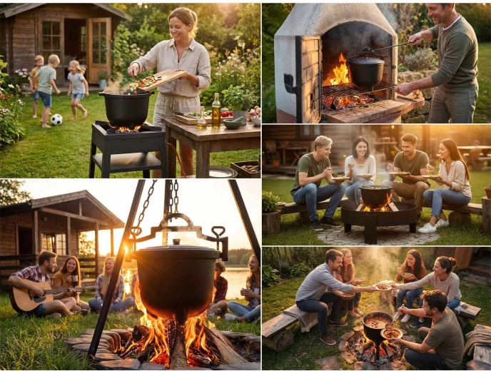 Drie gebruiksmogelijkheden: neerzetten, ophangen, koken op gas