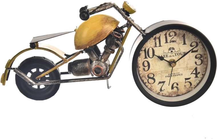 Metalen tafelklok in de vorm van een motorfiets