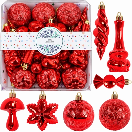 Set glanzende onbreekbare kerstballen - 28 stuks