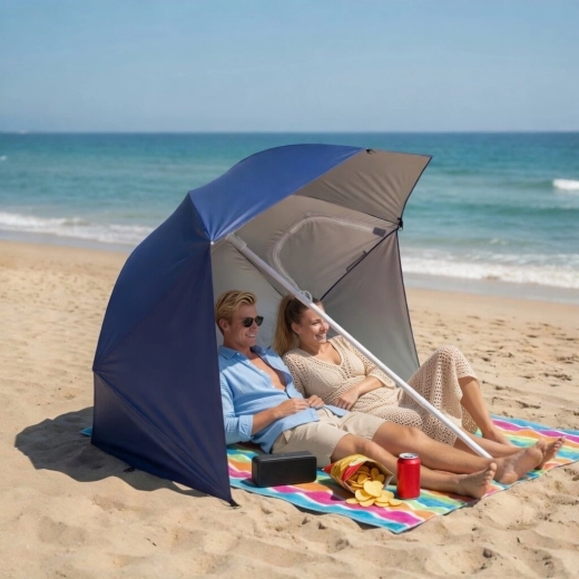 2-in-1: parasol en halfopen tent voor meer privacy
