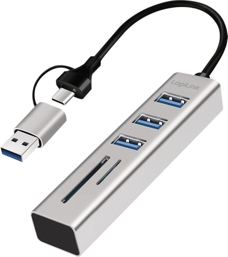 LogiLink USB‑C/USB‑A hub 3× USB 3.0 met SD- en microSD-kaartlezer