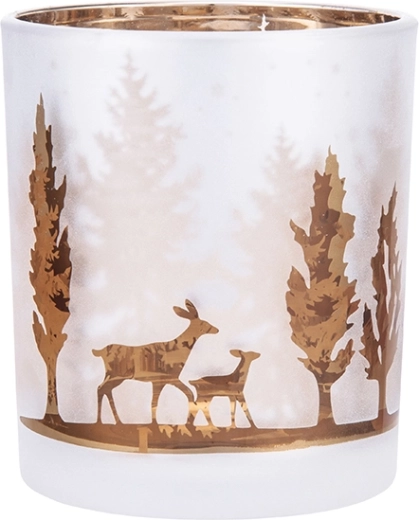 Glazen frostlook waxinelichthouder met goudbruine binnenkant 7 × 8 cm, bosdecor